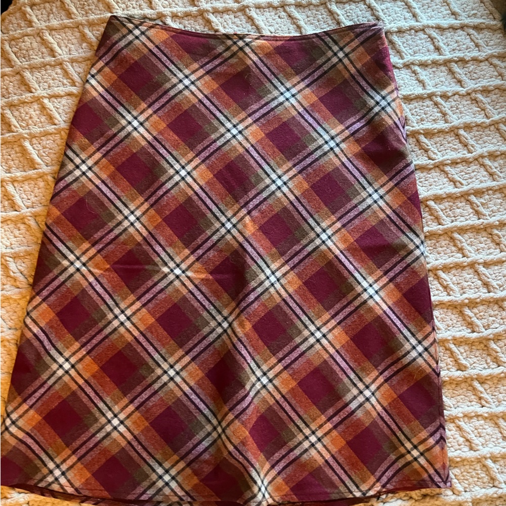 Plaid Skirt in Burgundy and Orange